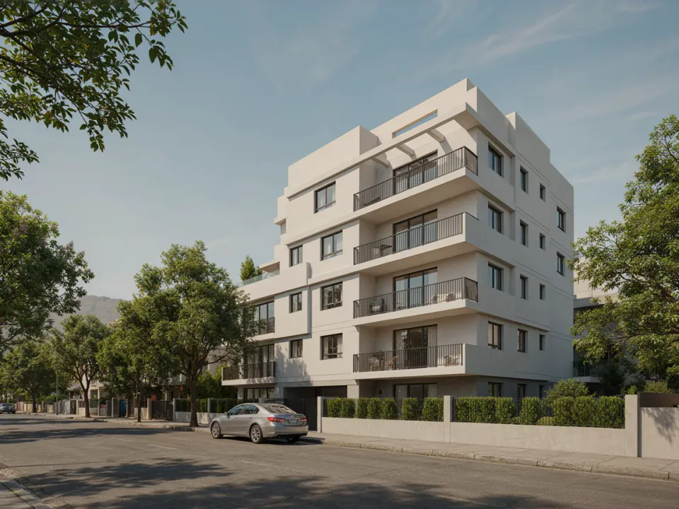 Edificio — Departamento de un dormitorio amoblado junto al metro (imagen generada, demostrativa)