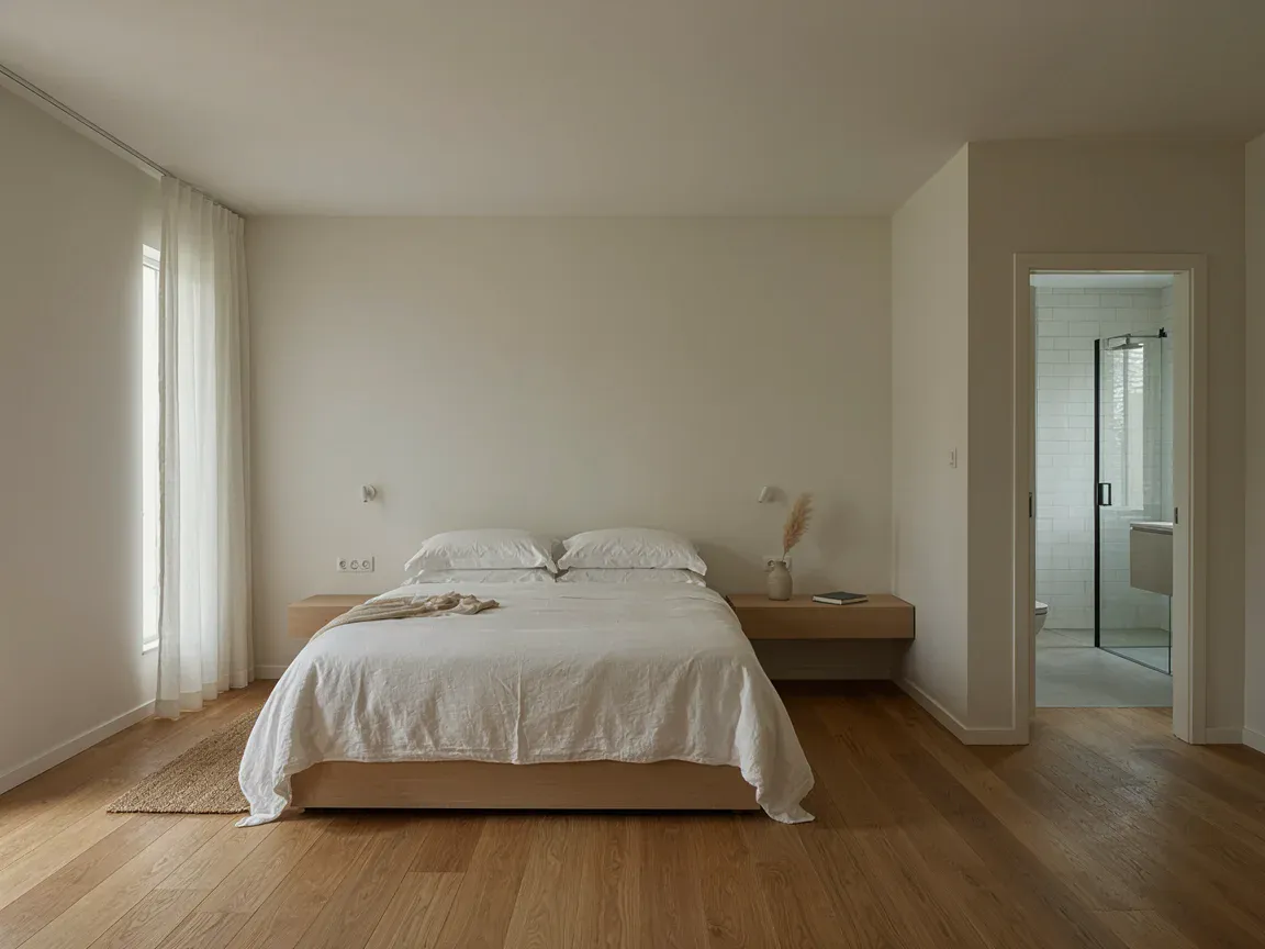 Dormitorio principal — Departamento luminoso con terraza cerca del metro (imagen generada, demostrativa)