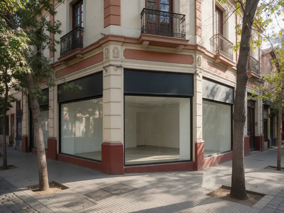 Local en esquina — Local comercial a la calle en esquina (imagen generada, demostrativa)