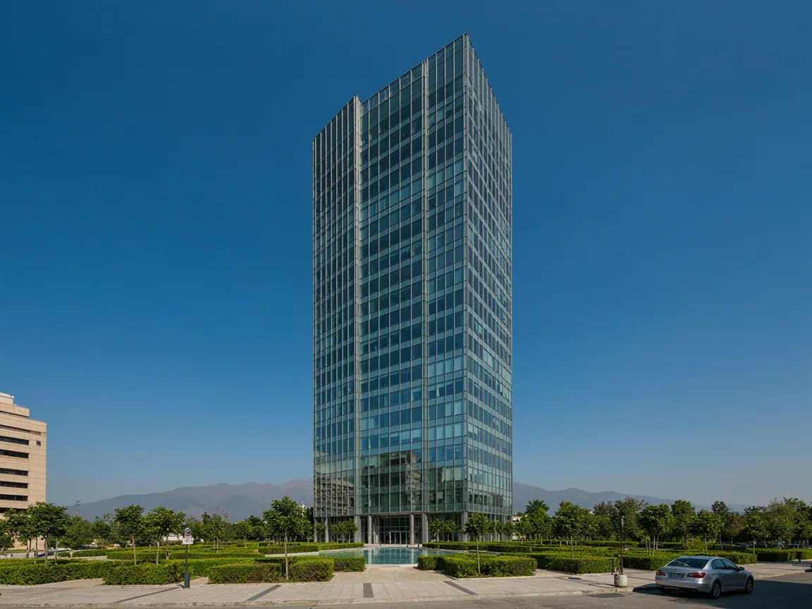 Edificio corporativo — Oficina con planta libre y dos privados (imagen generada, demostrativa)
